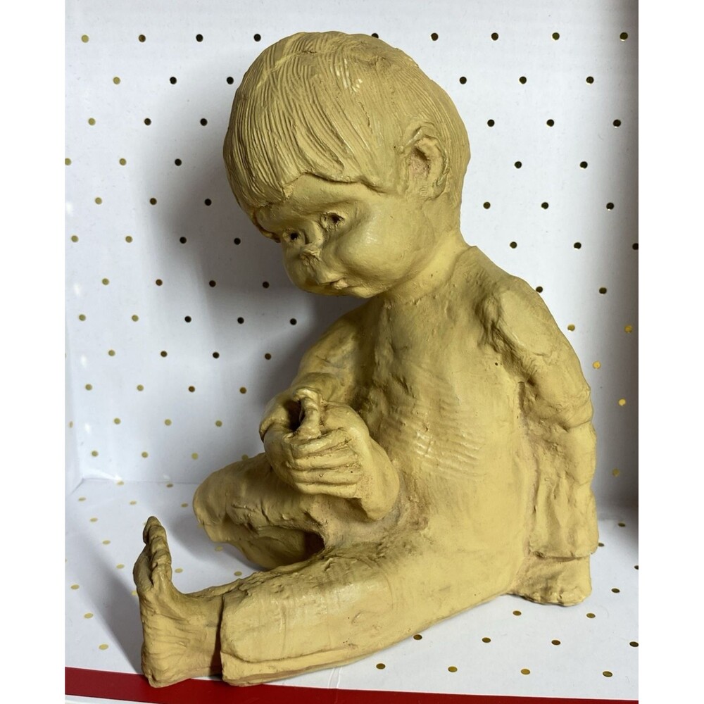 Vtg Dave Grossman Designs by Ann Entis Clay Sculpture Boy Holding Foot Figurine